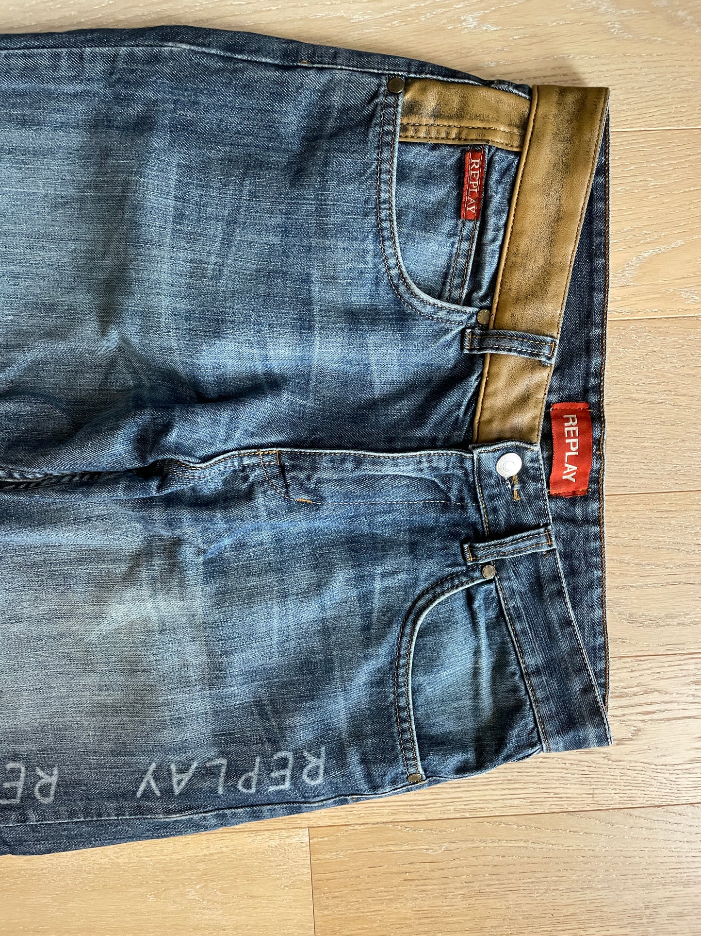 Vintage Replay Denim Jeans with Leather Details
