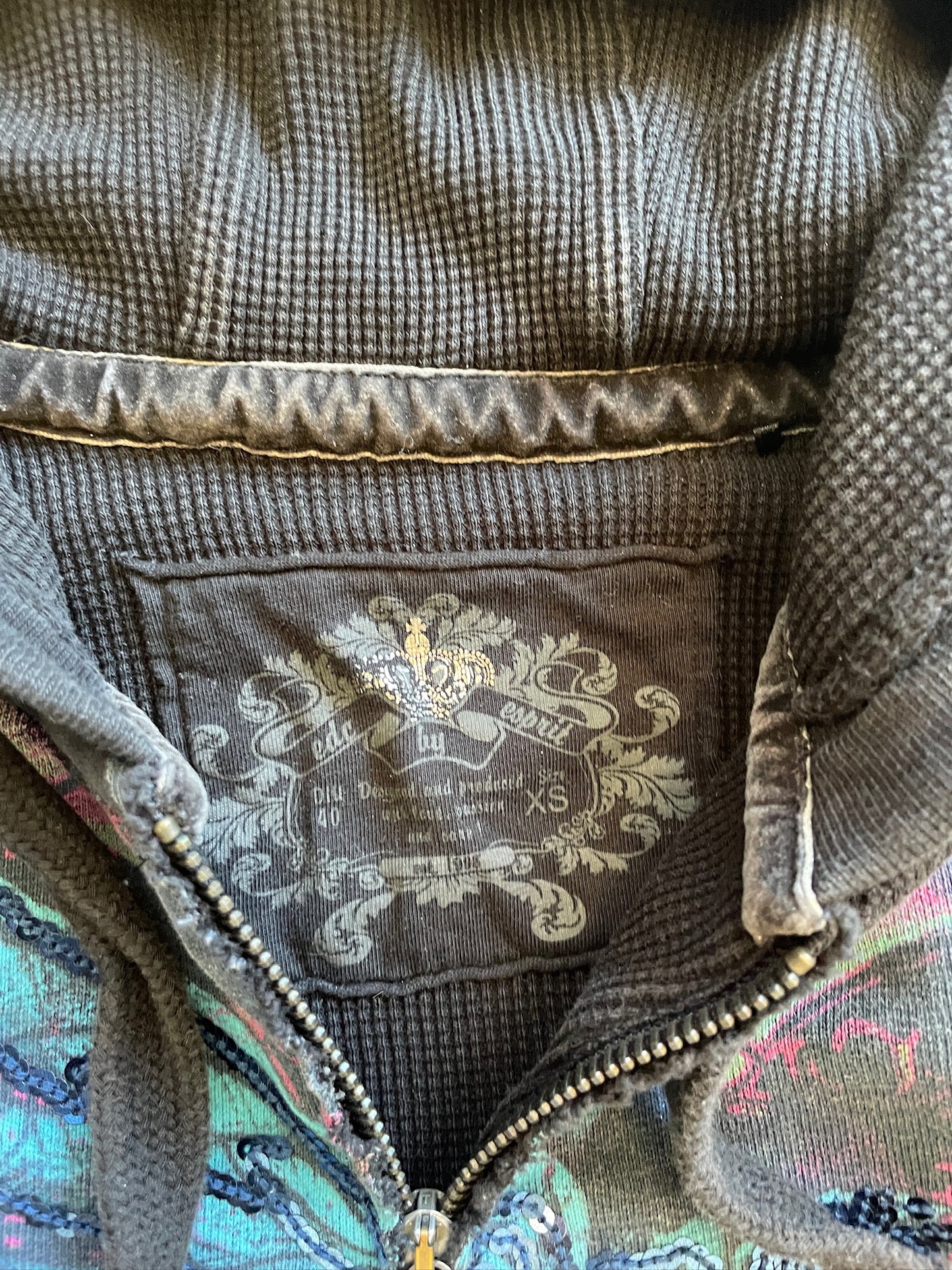 Vintage Graphic Sequin Zip Hoodie
