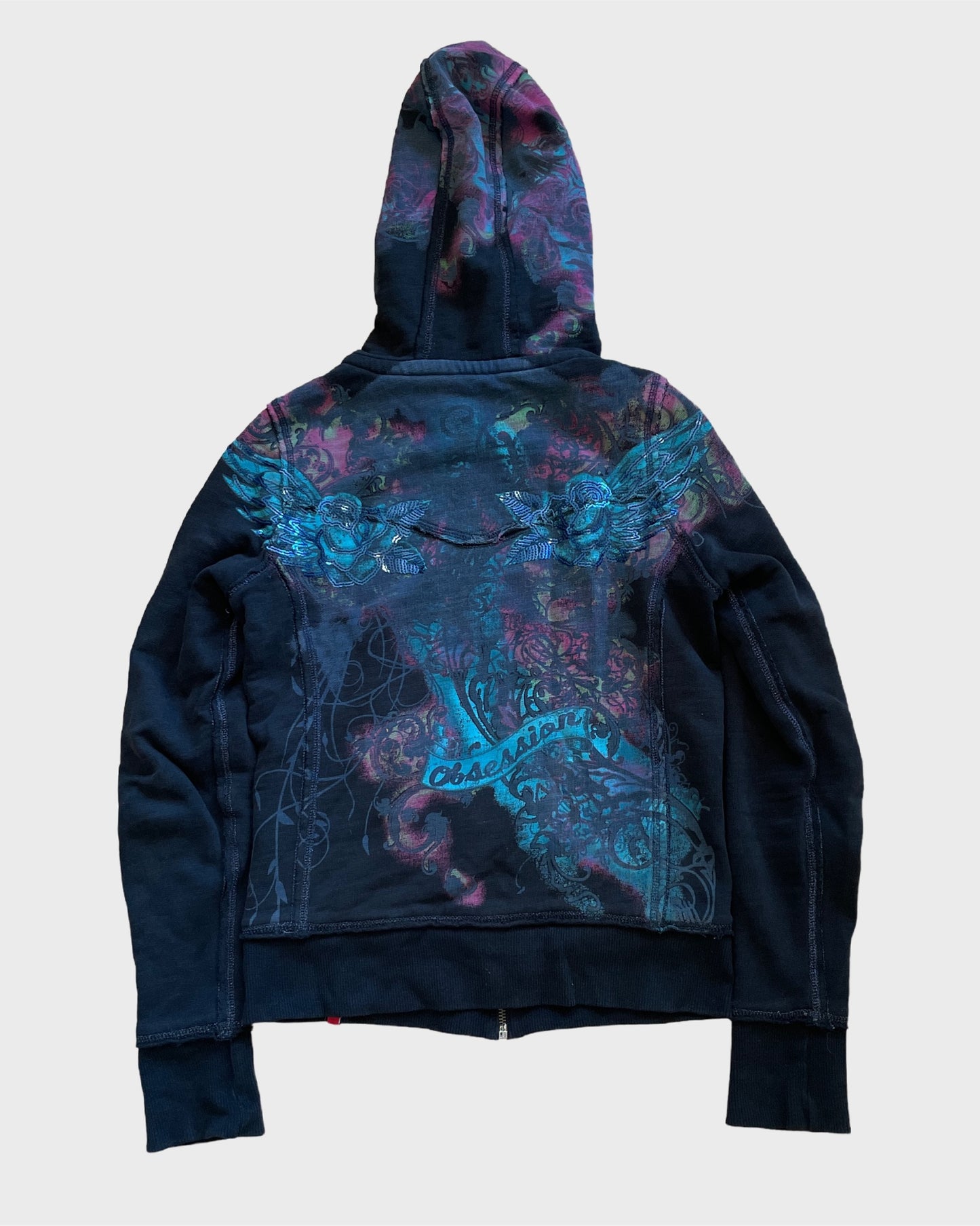 Vintage Graphic Sequin Zip Hoodie