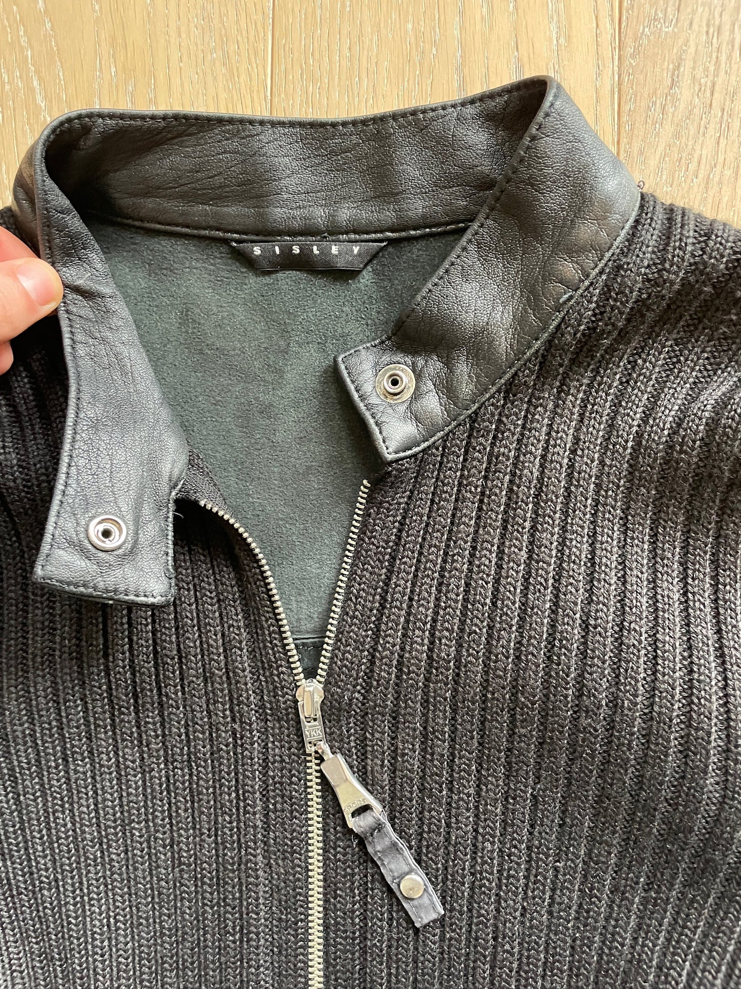 Vintage Sisley Leather Knit Zip