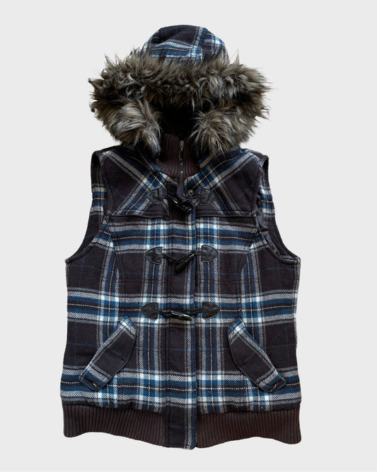 Vintage Fur Plaid Vest