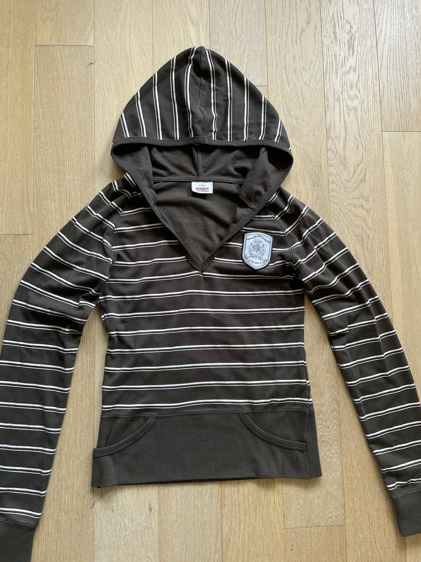 Vintage Striped Deep Neck Hoodie