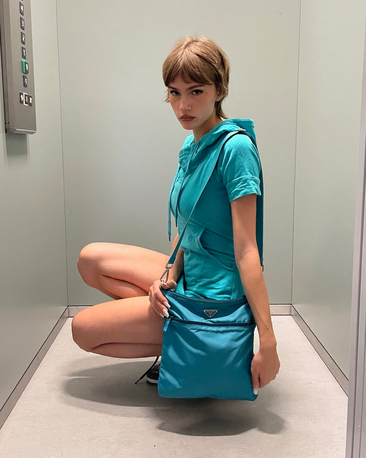 Prada Teal Flat Crossbody Bag
