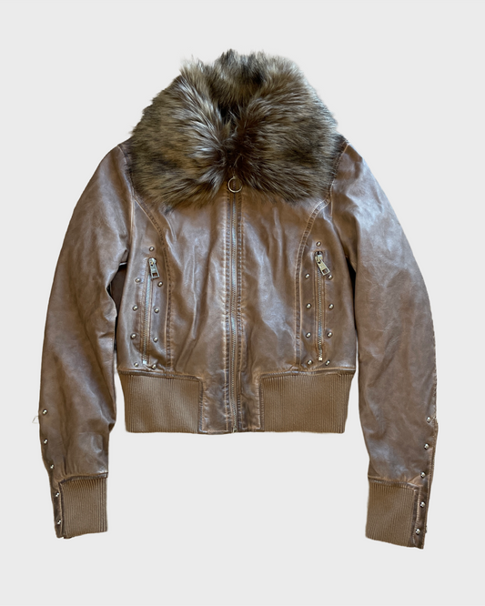 Vintage Fur Faux Leather Jacket