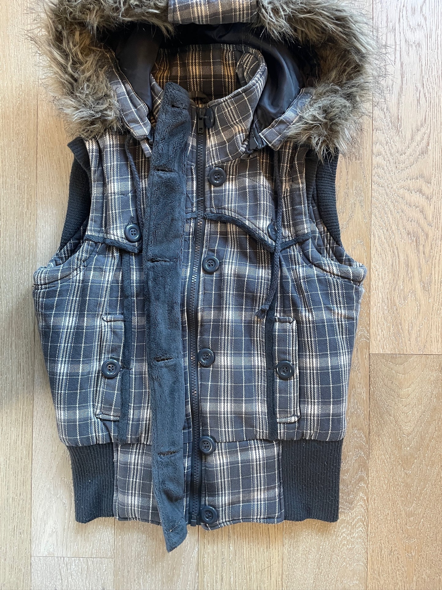 Vintage Plaid Fur Vest