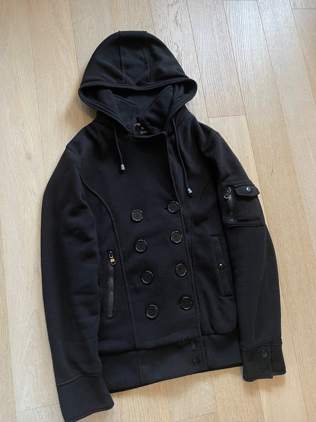 Double Breasted Button-Up Hooded Jacket