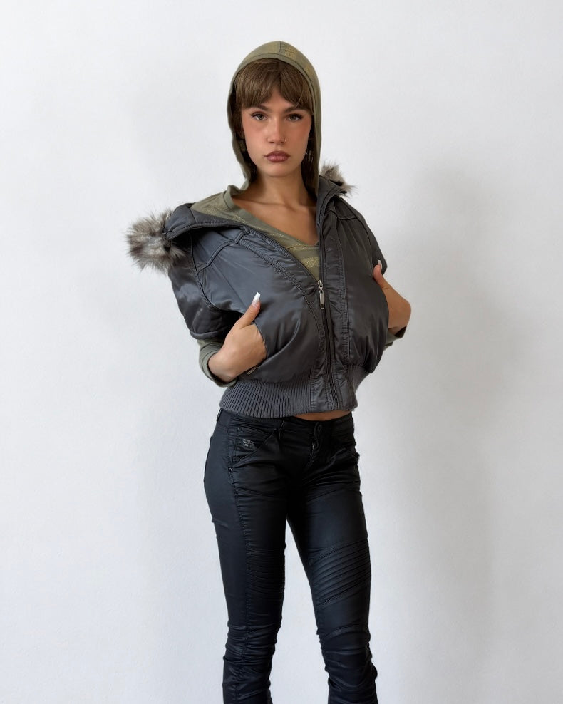 Shortsleeve Fur Bomber Jacket