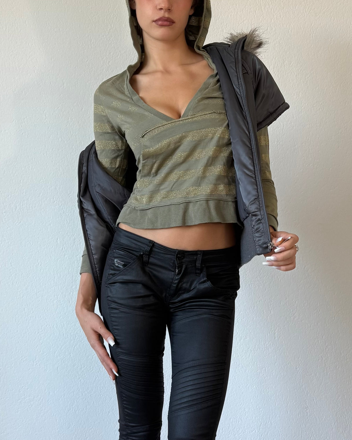 Striped V-Neck Hoodie