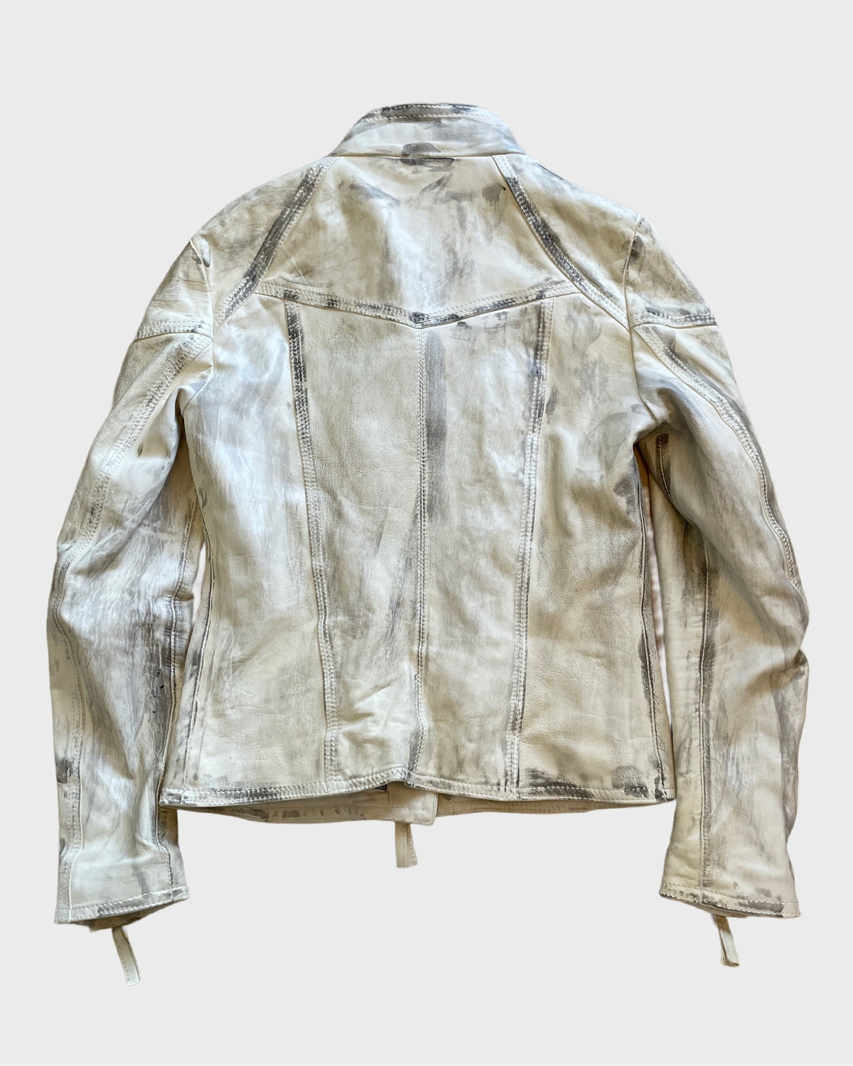 White Painted Biker Leather Jacket