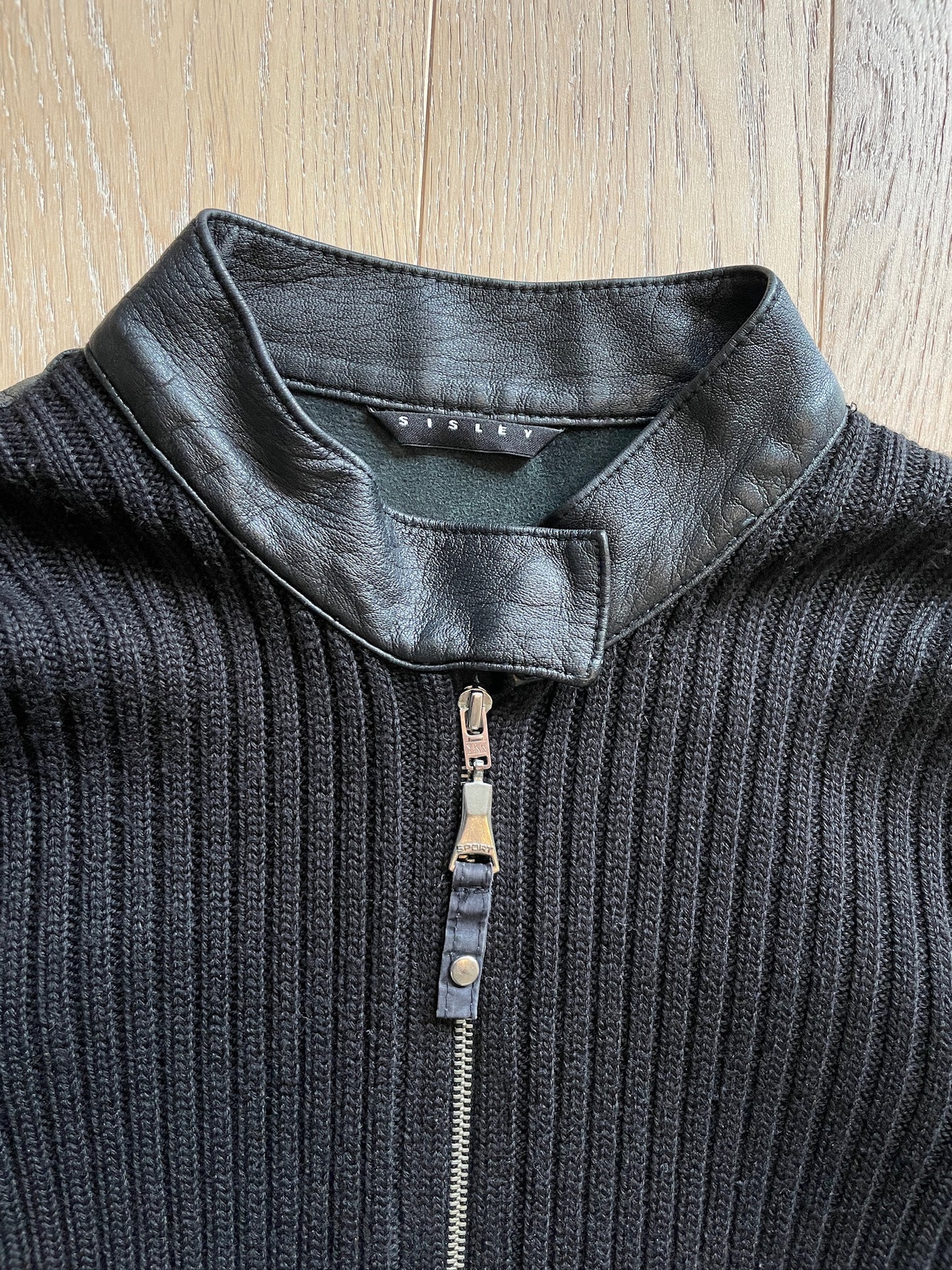Vintage Sisley Leather Knit Zip