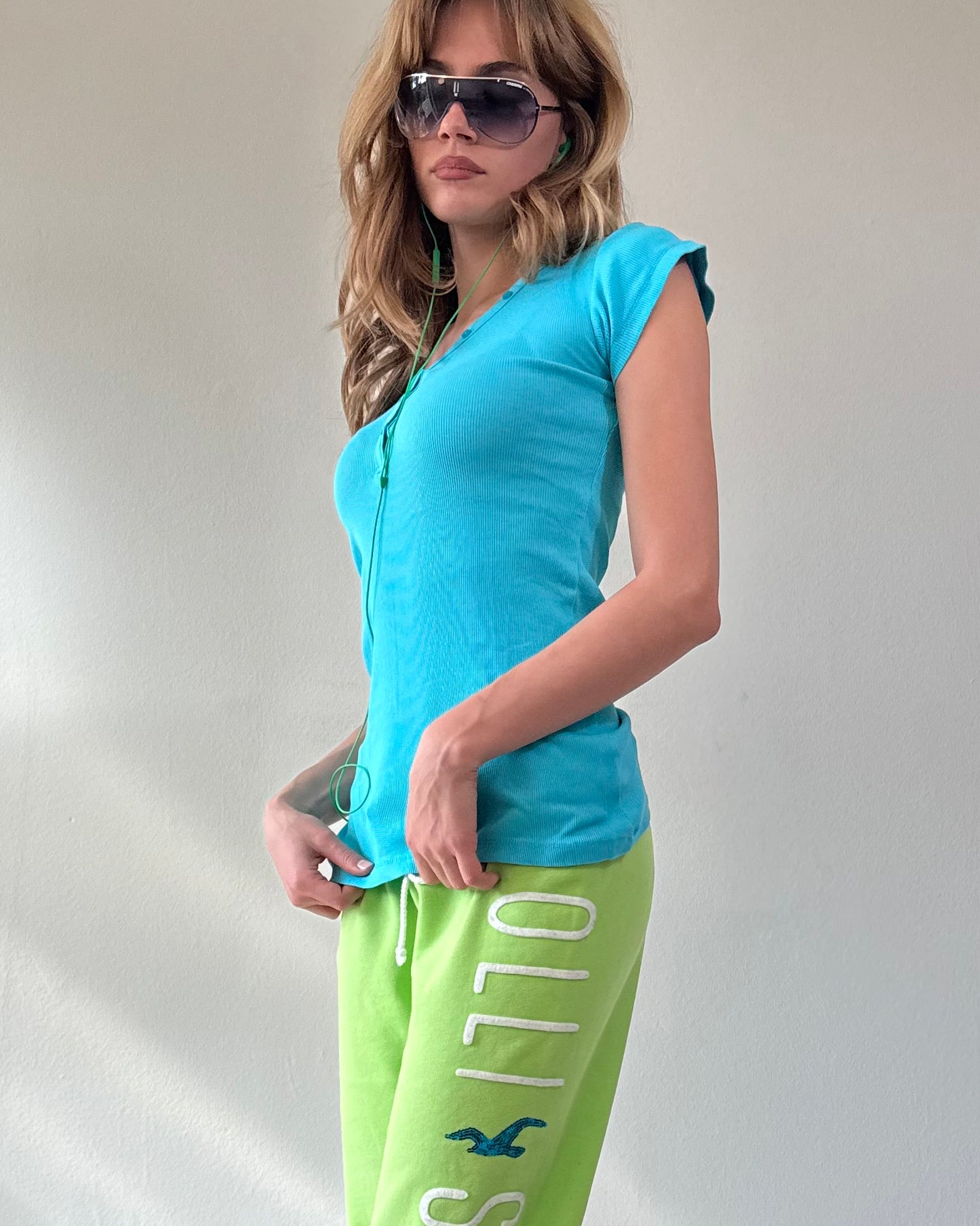 Vintage Teal Henley Top