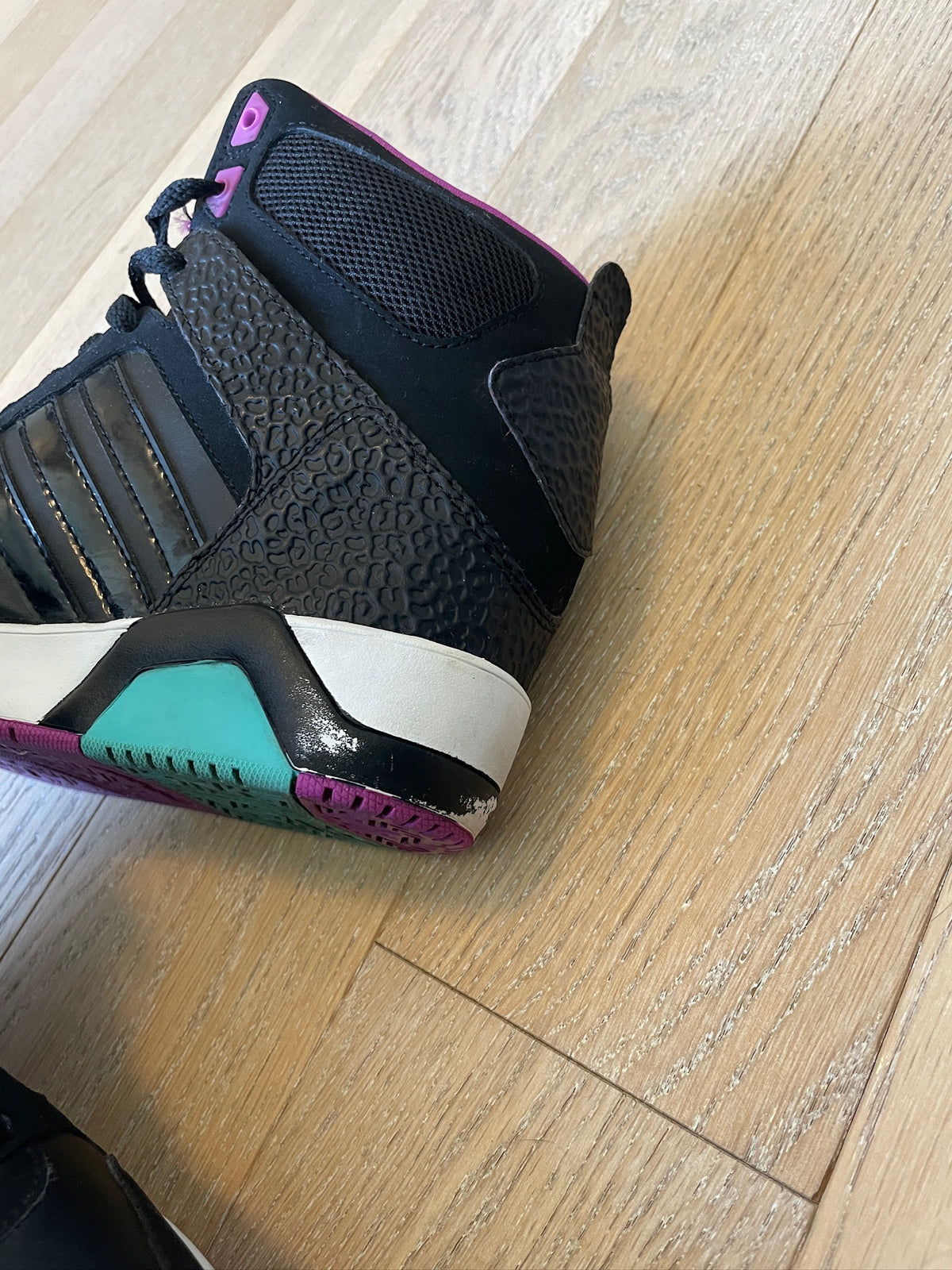 Adidas Black Purple Teal High Top Wedge Sneaker