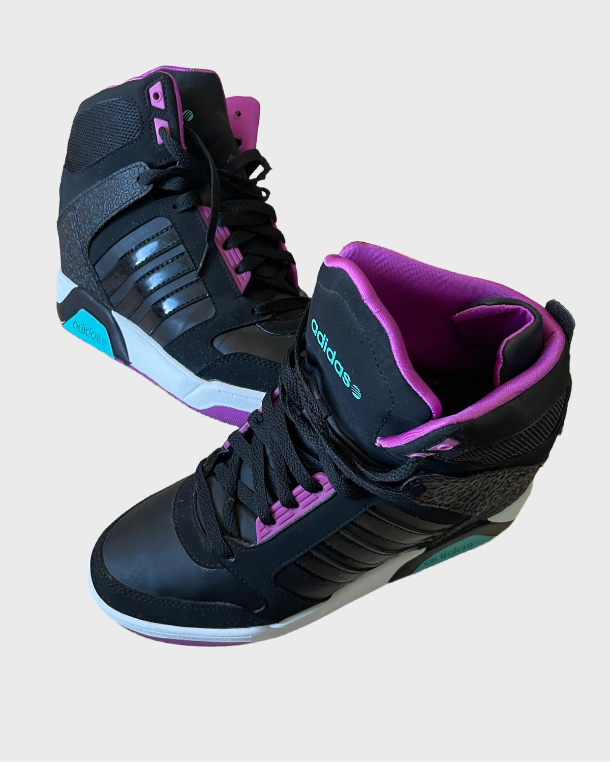 Adidas Black Purple Teal High Top Wedge Sneaker