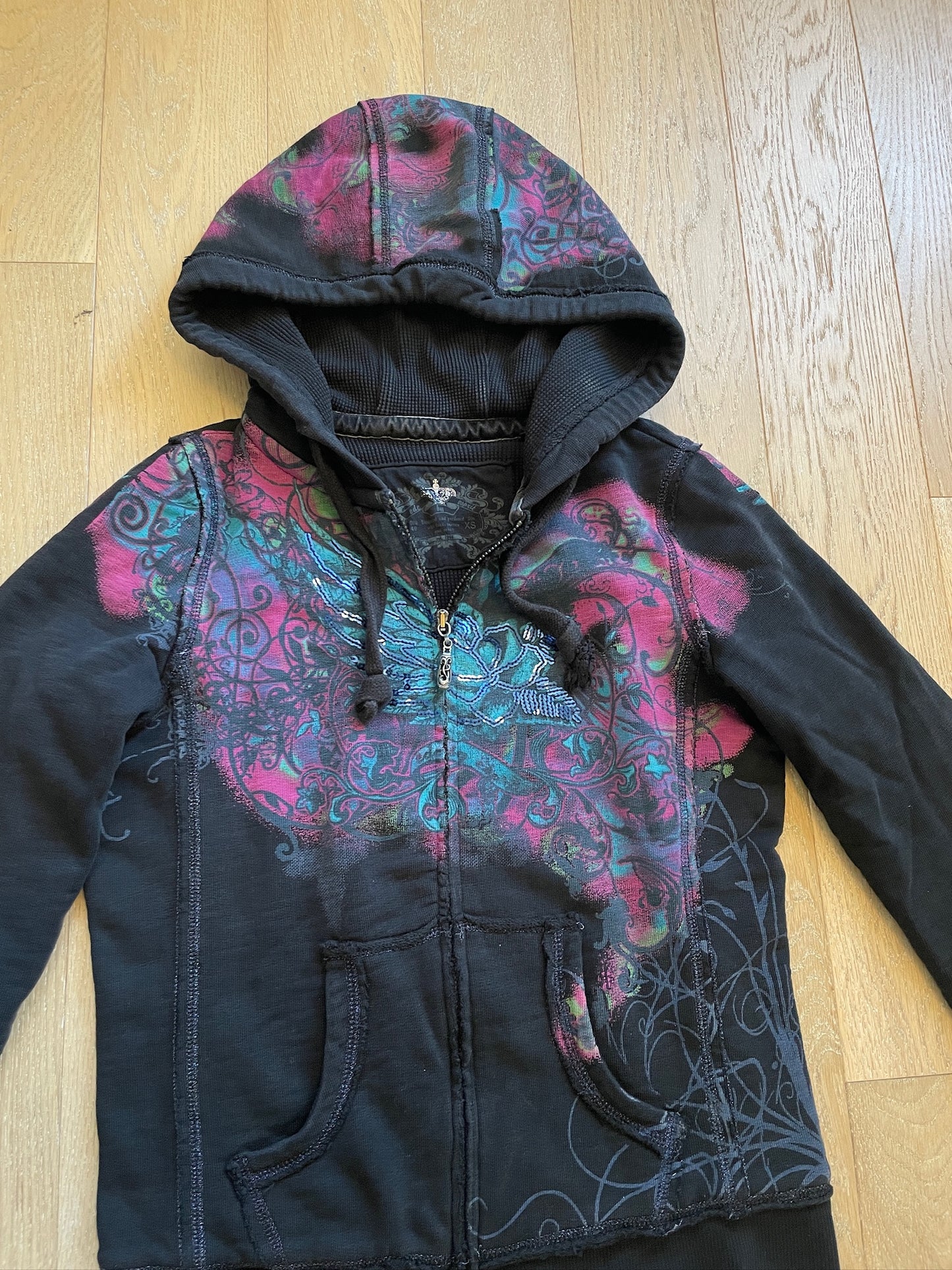 Vintage Graphic Sequin Zip Hoodie