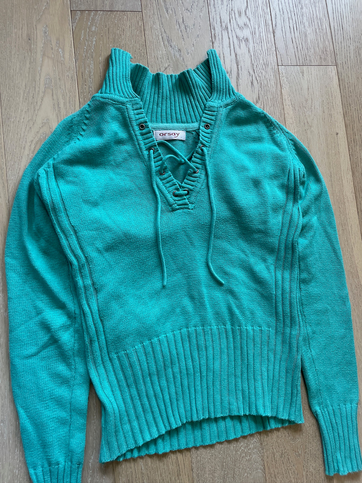 Teal Lace-Up Knit Sweater