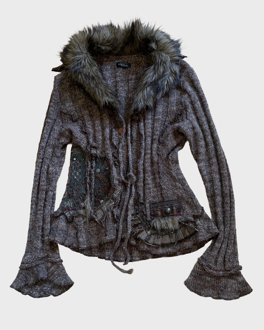 Fur Collar Knit Cardigan