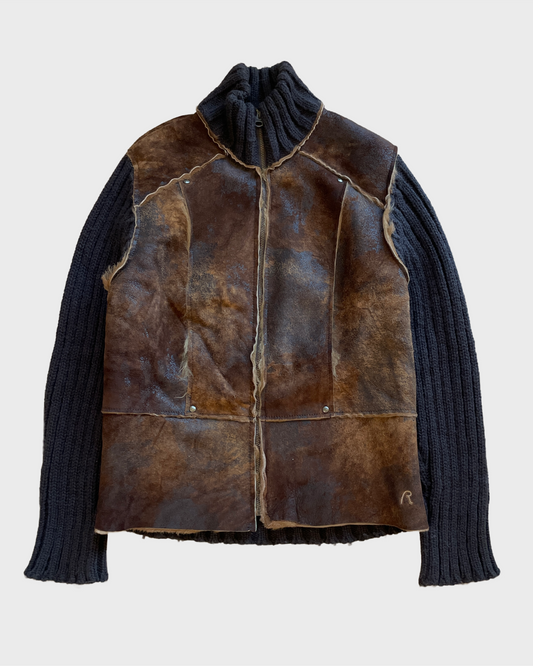 Vintage Leather Knit Patchwork Jacket