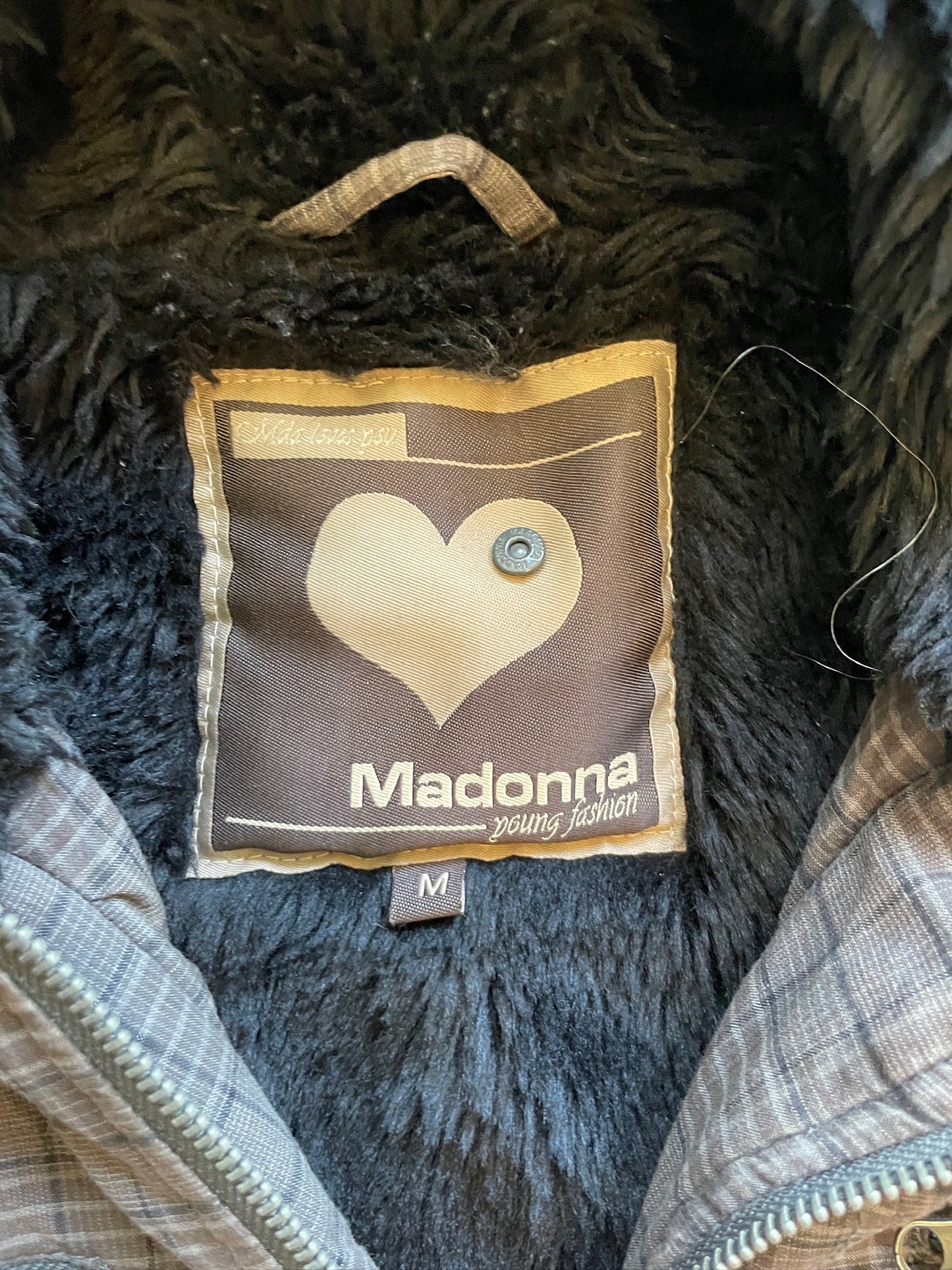 Vintage Military Plaid Fur Jacket