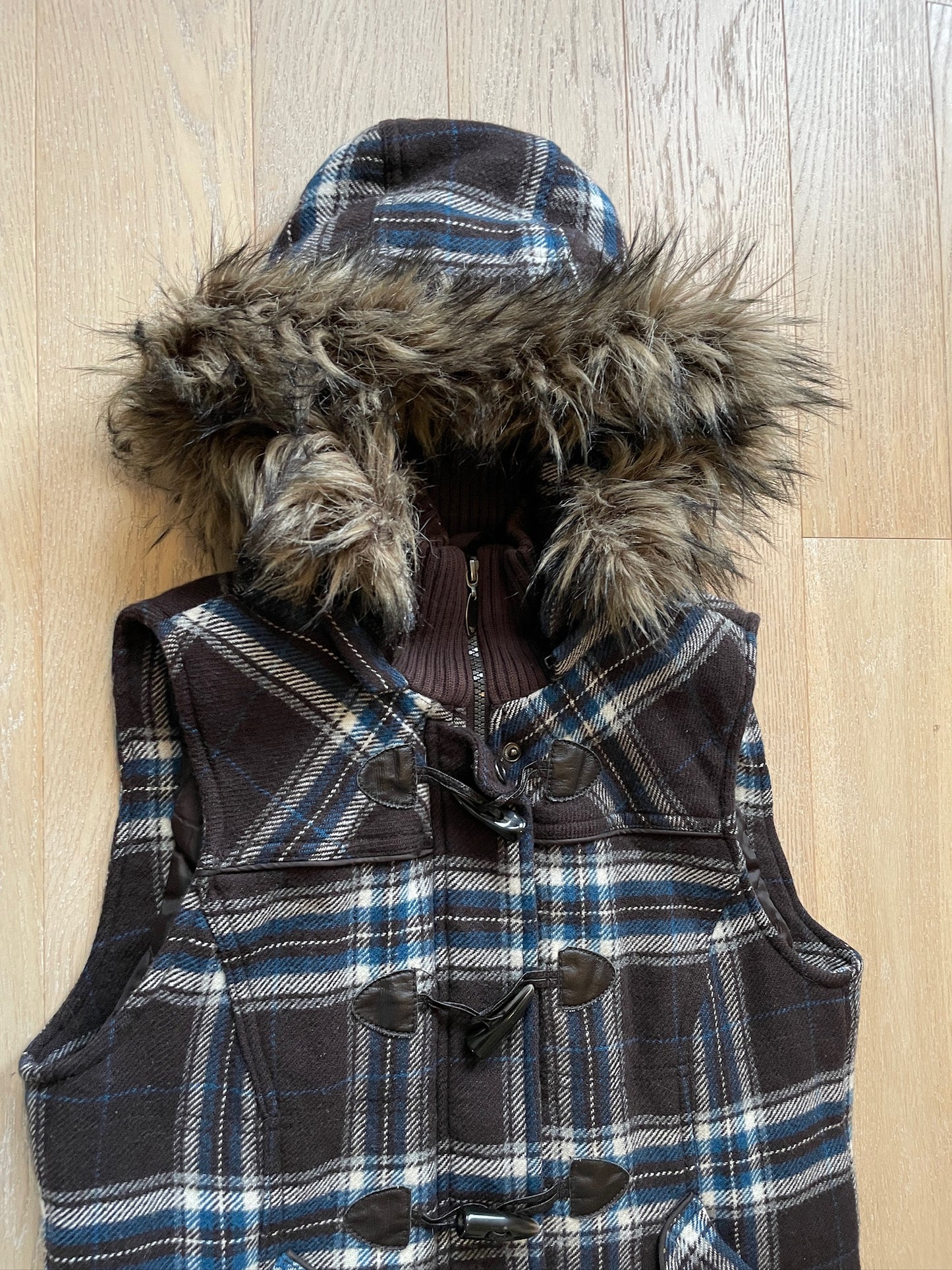 Vintage Fur Plaid Vest