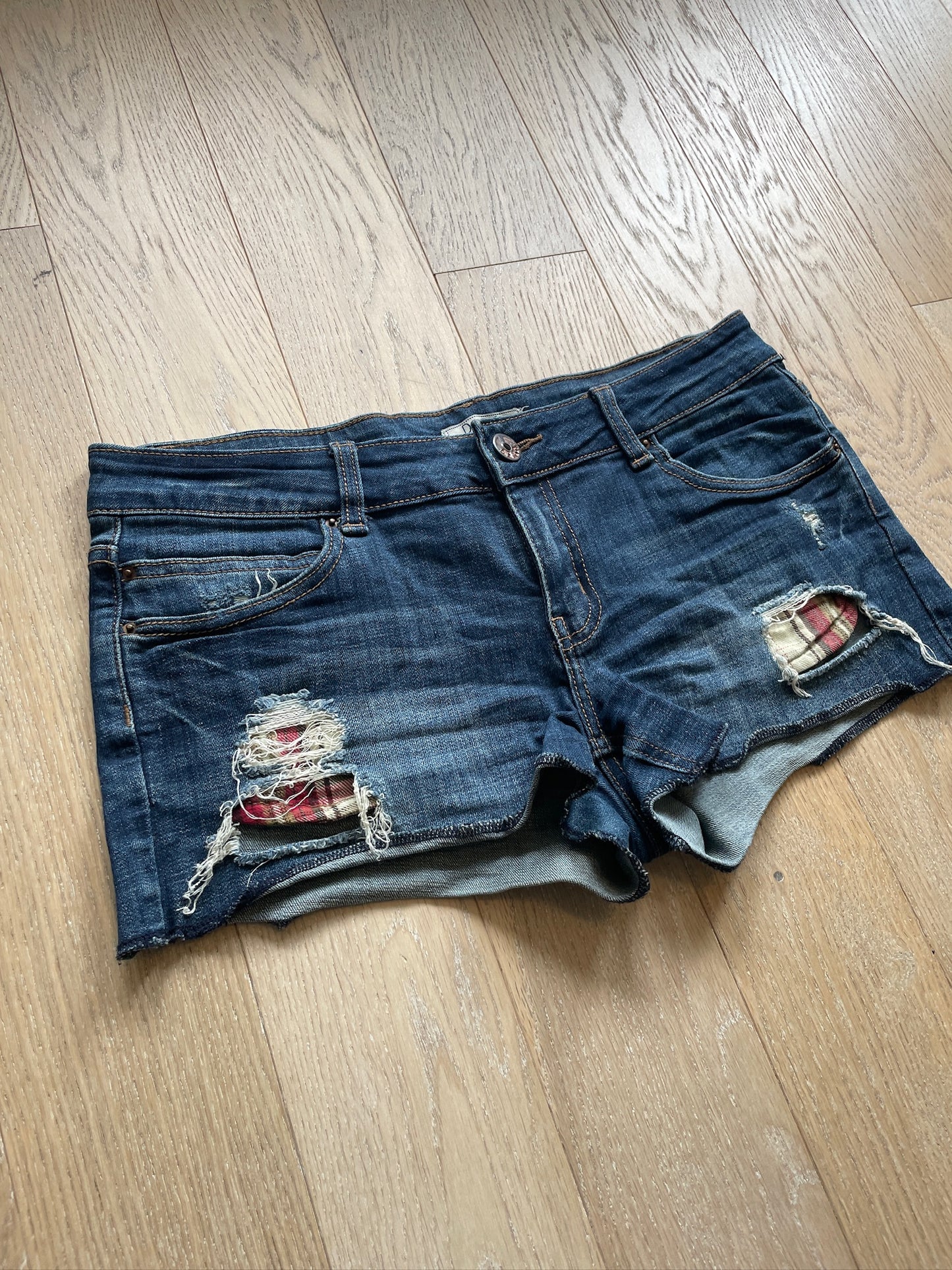 Vintage Plaid Denim Shorts