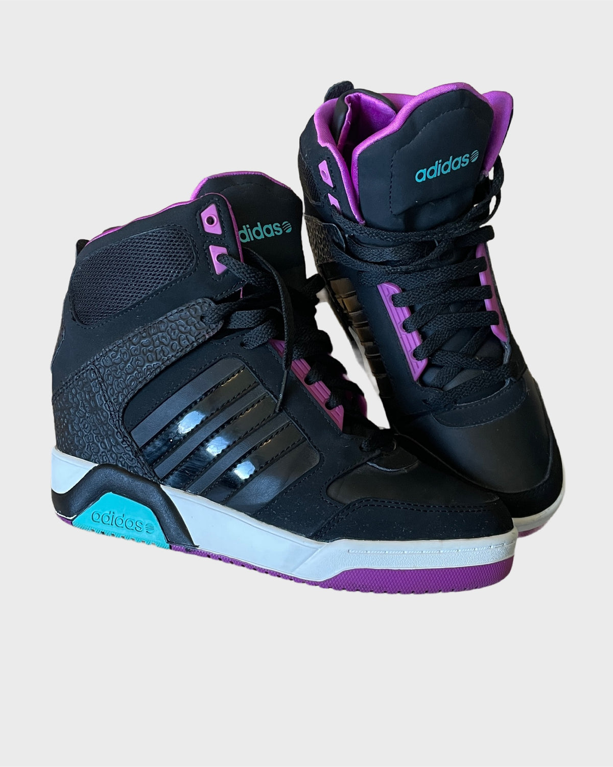 Adidas Black Purple Teal High Top Wedge Sneaker