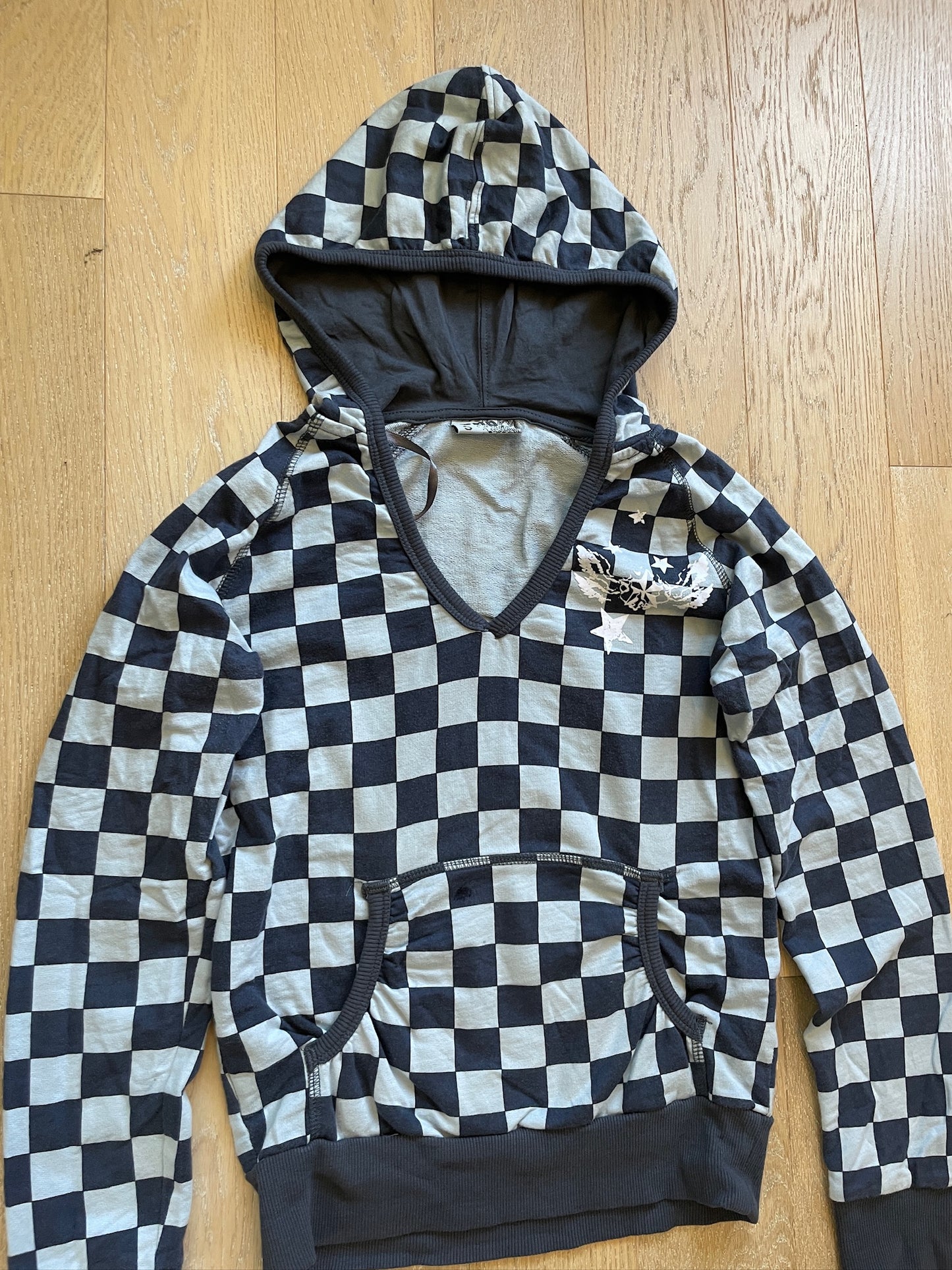 Vintage Checkerboard Deep Neck Hoodie