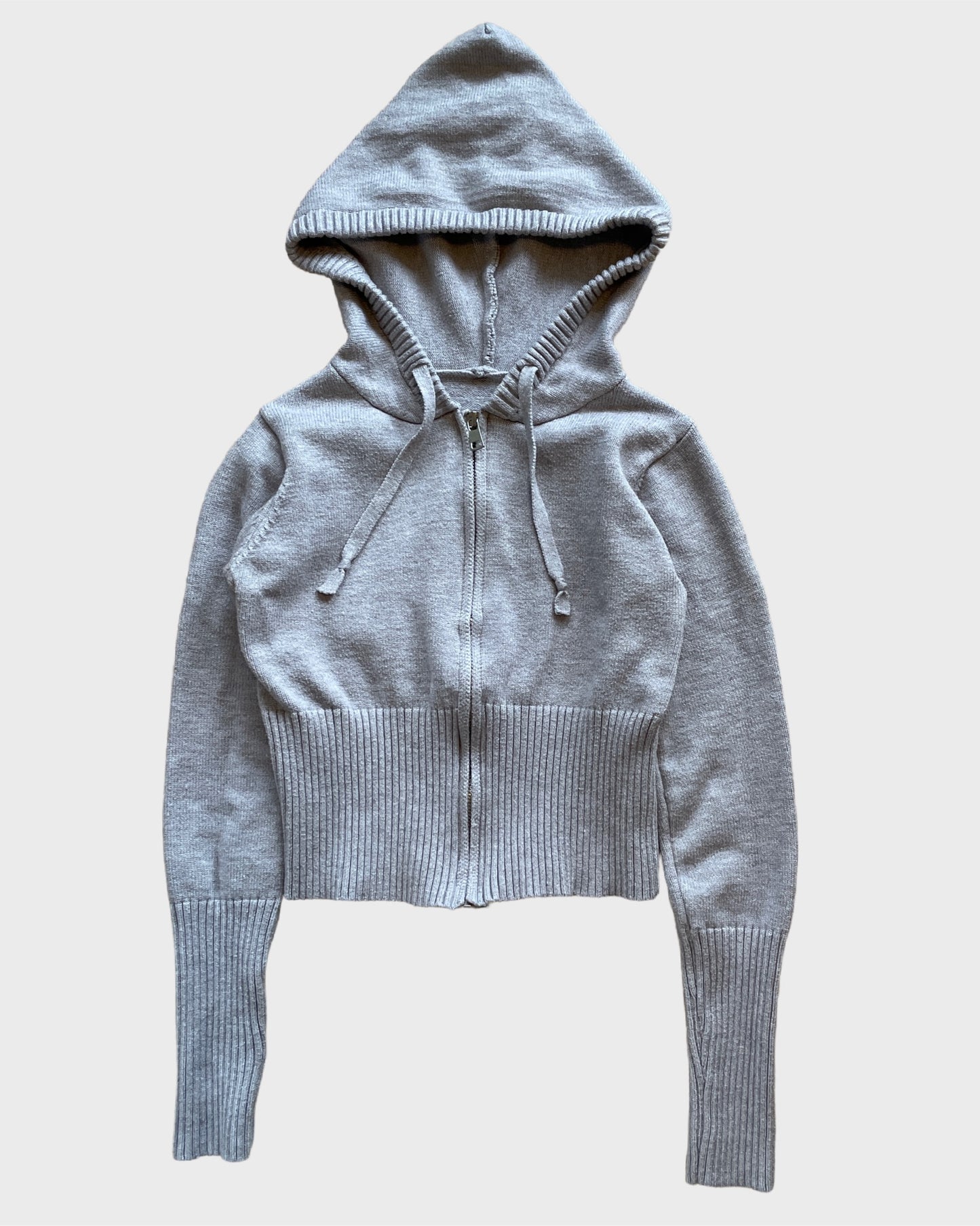 Vintage Cropped Knit Zip Hoodie