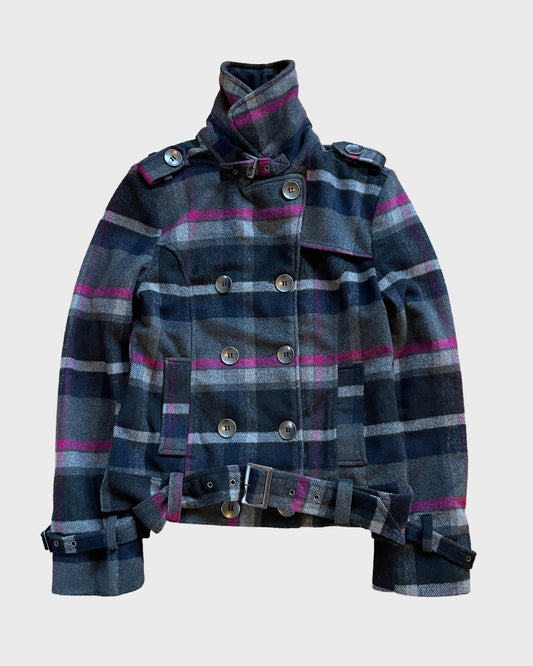Vintage Double Breasted Plaid Wool Jacket