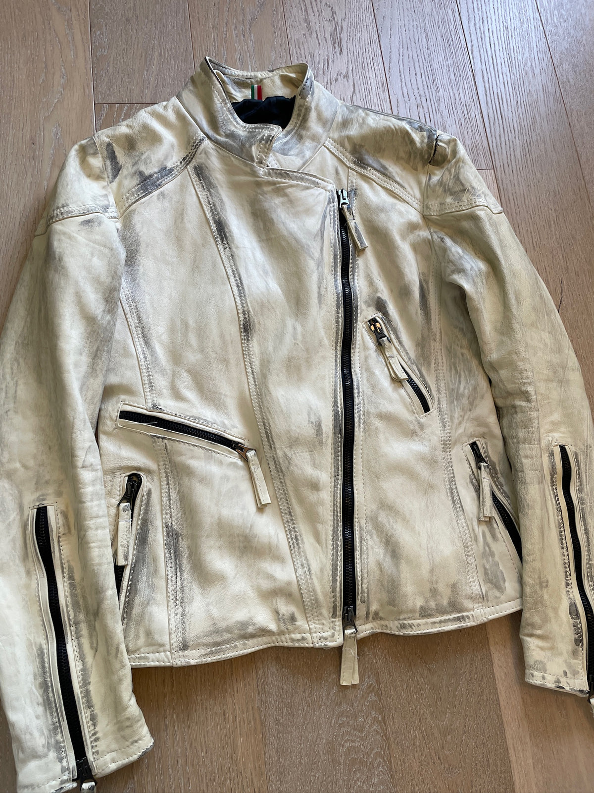 White Painted Biker Leather Jacket