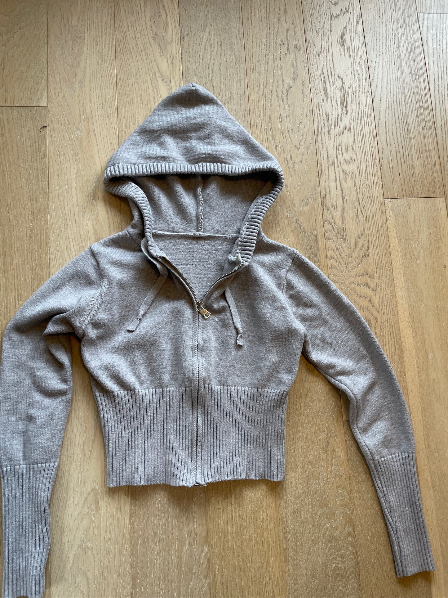 Vintage Cropped Knit Zip Hoodie