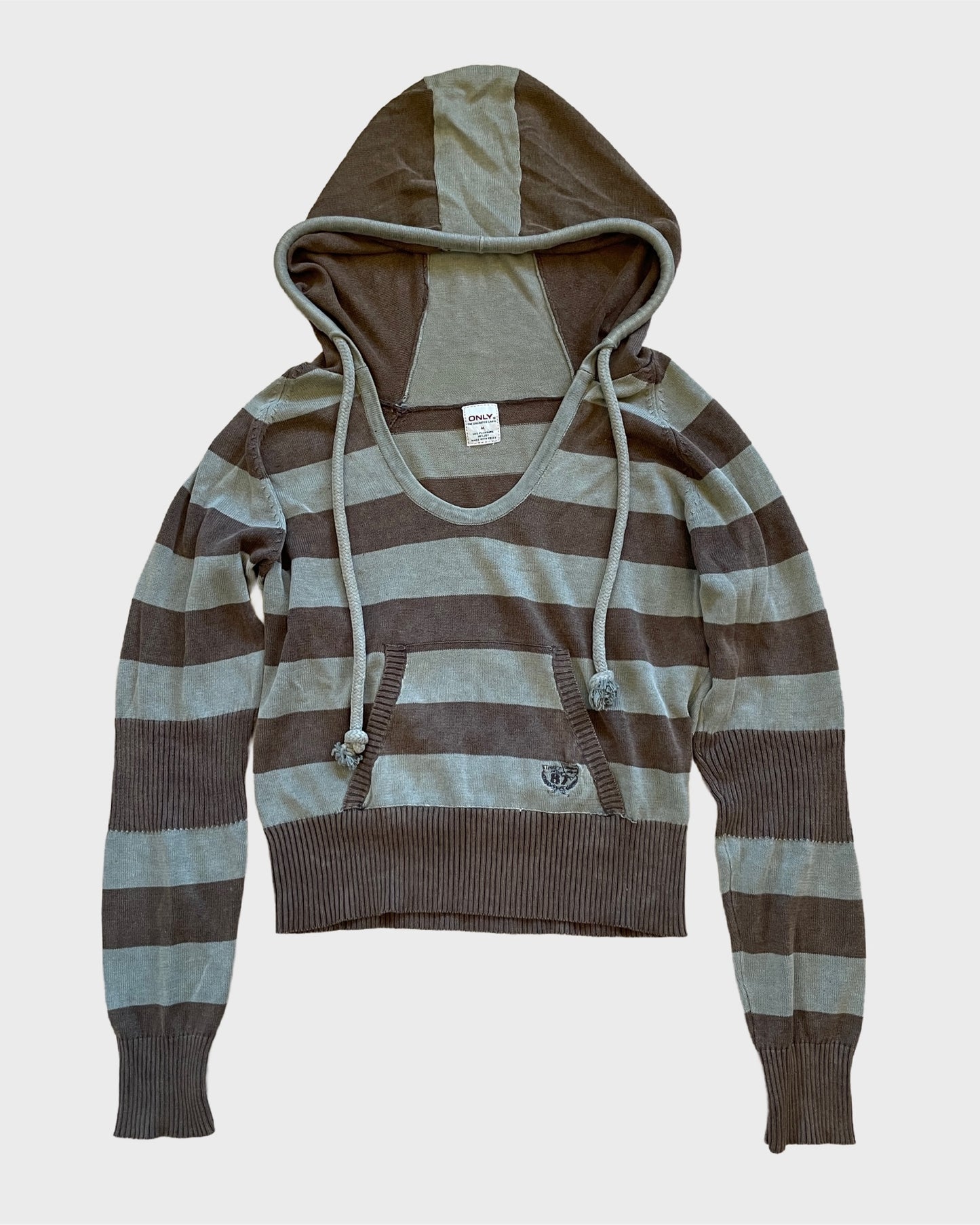 Vintage Striped Cropped Deep Neck Hoodie