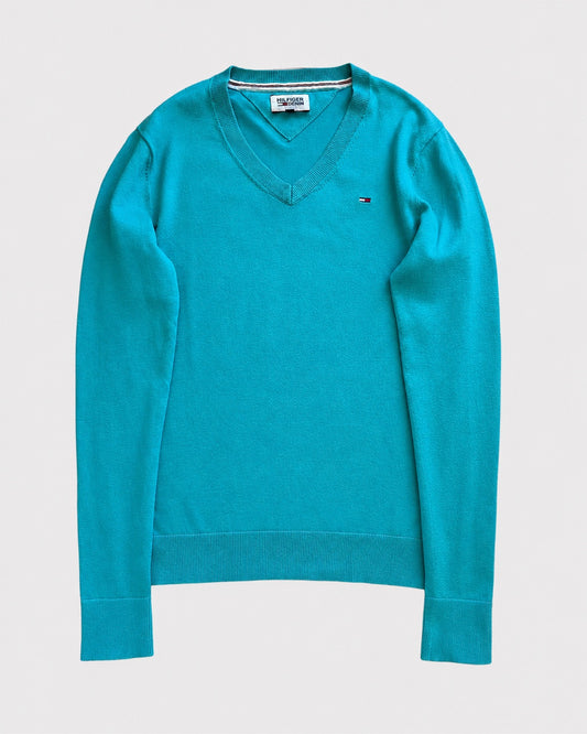 Vintage Tommy Hilfiger Teal V-Neck Knit Sweater