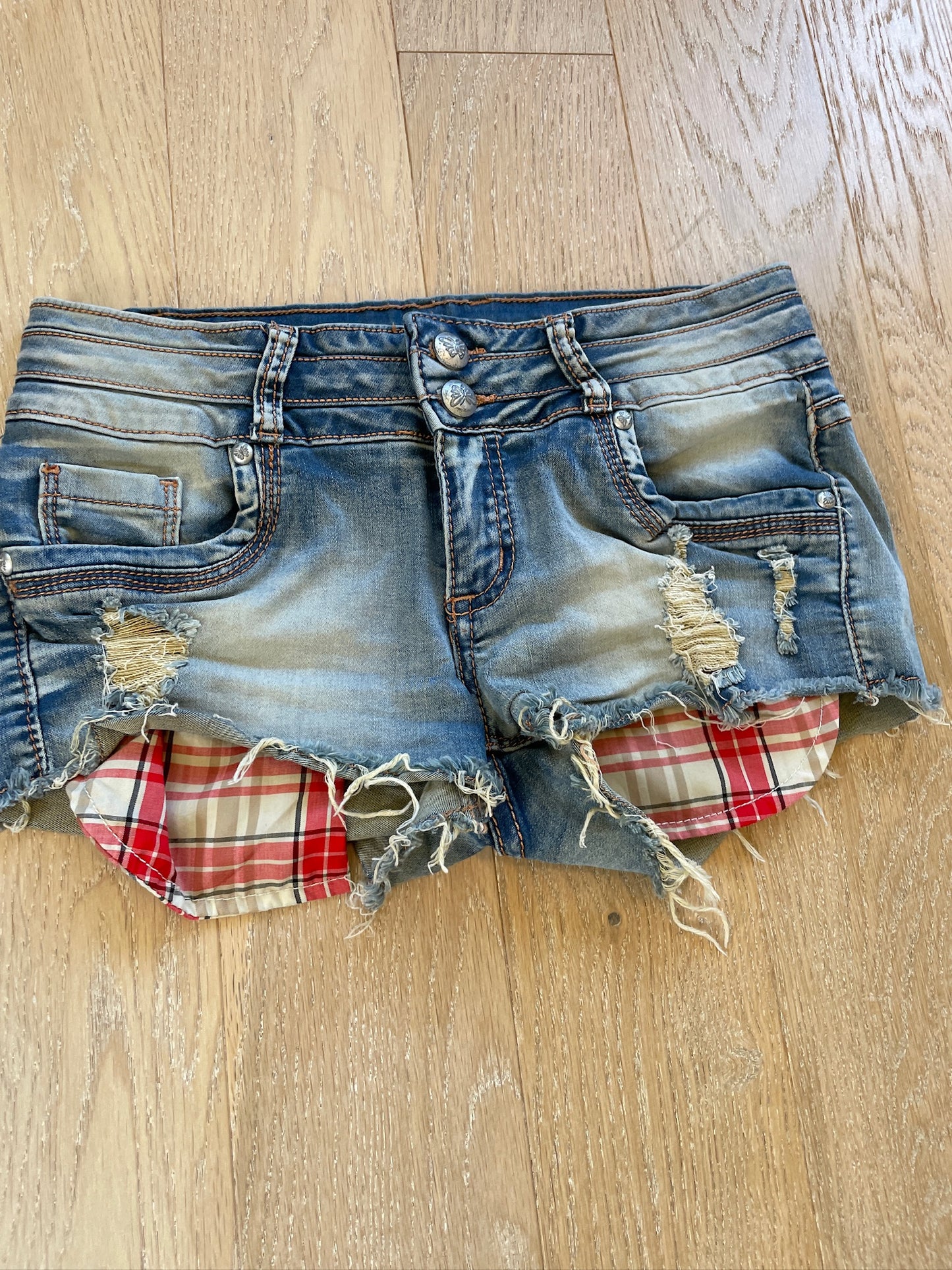 Vintage Plaid Jeans Shorts