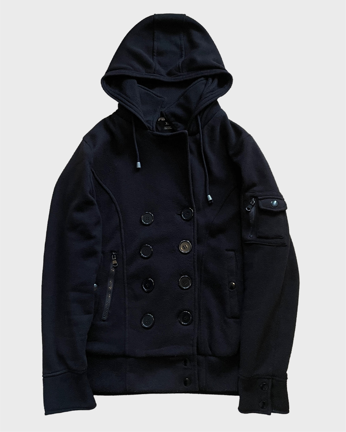 Double Breasted Button-Up Hooded Jacket