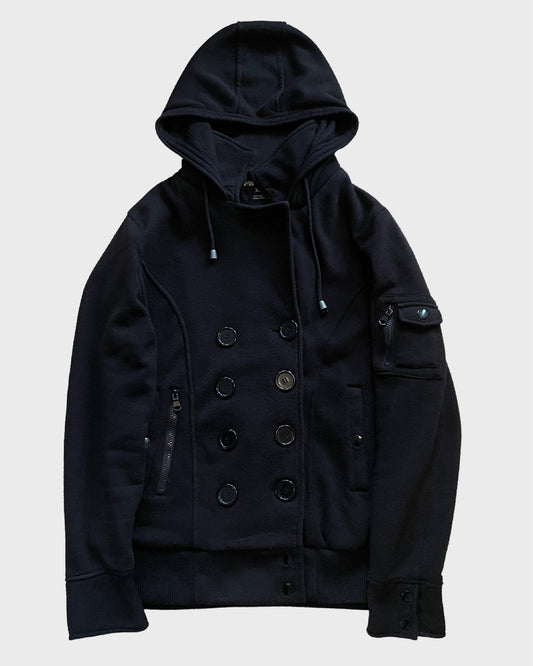 Double Breasted Button-Up Hooded Jacket
