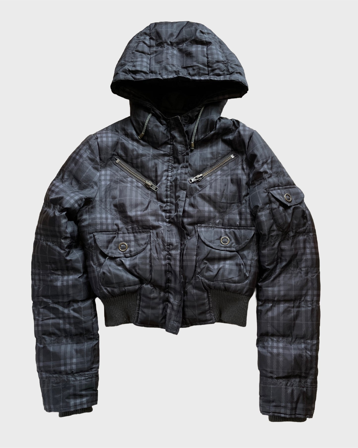 Vintage Plaid Cropped Puffer Jacket