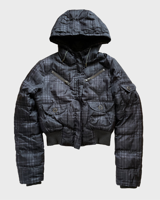 Vintage Plaid Cropped Puffer Jacket