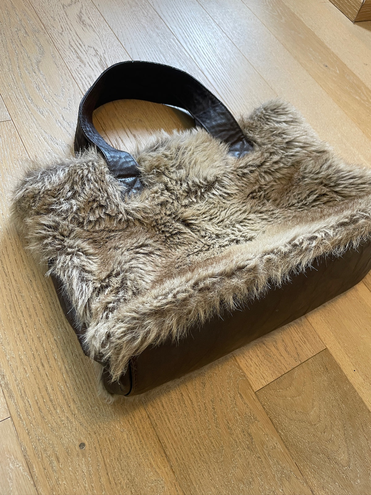Faux Fur & Leather Tote Bag