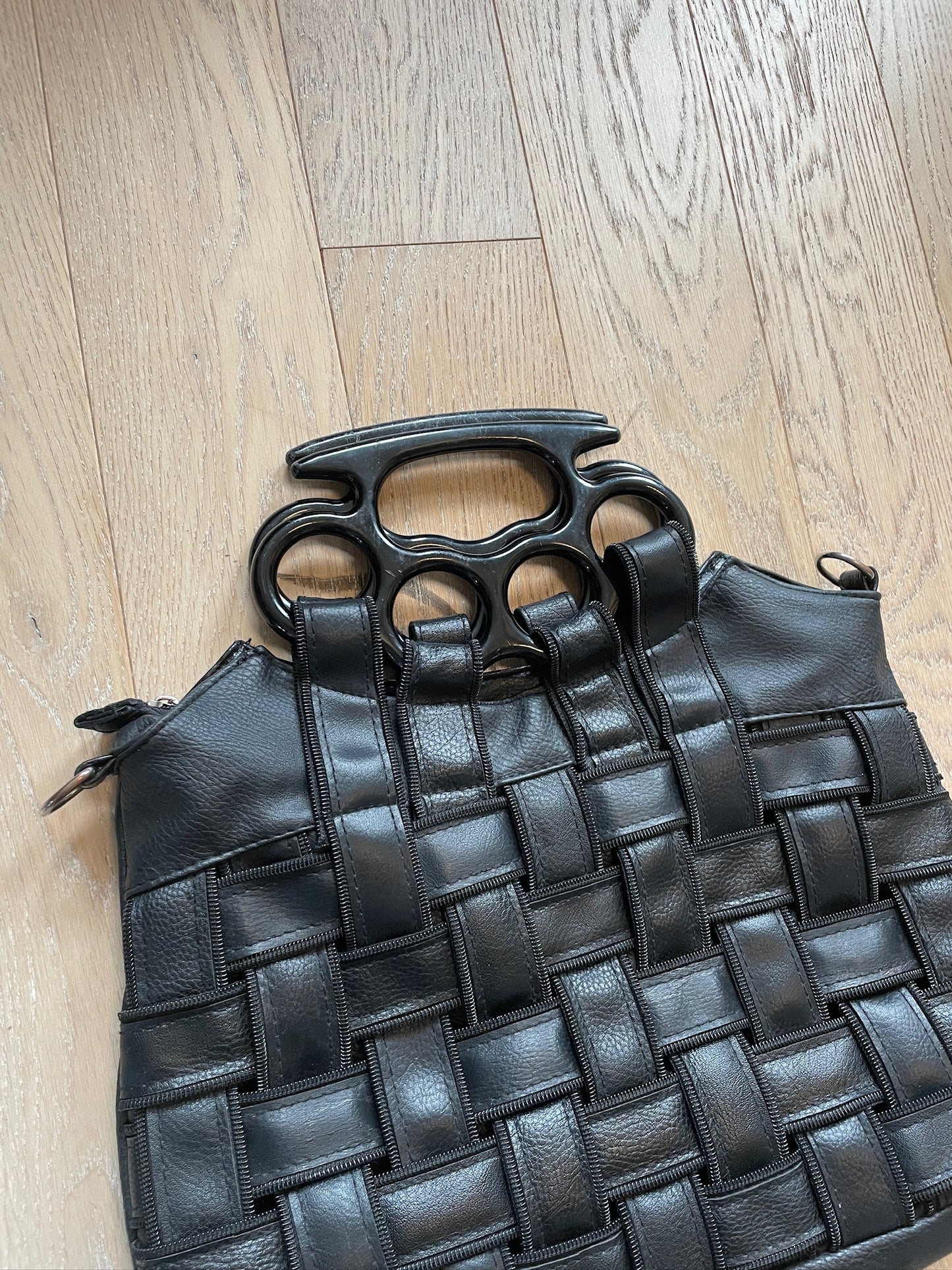 Black Woven Knuckle Handle Bag