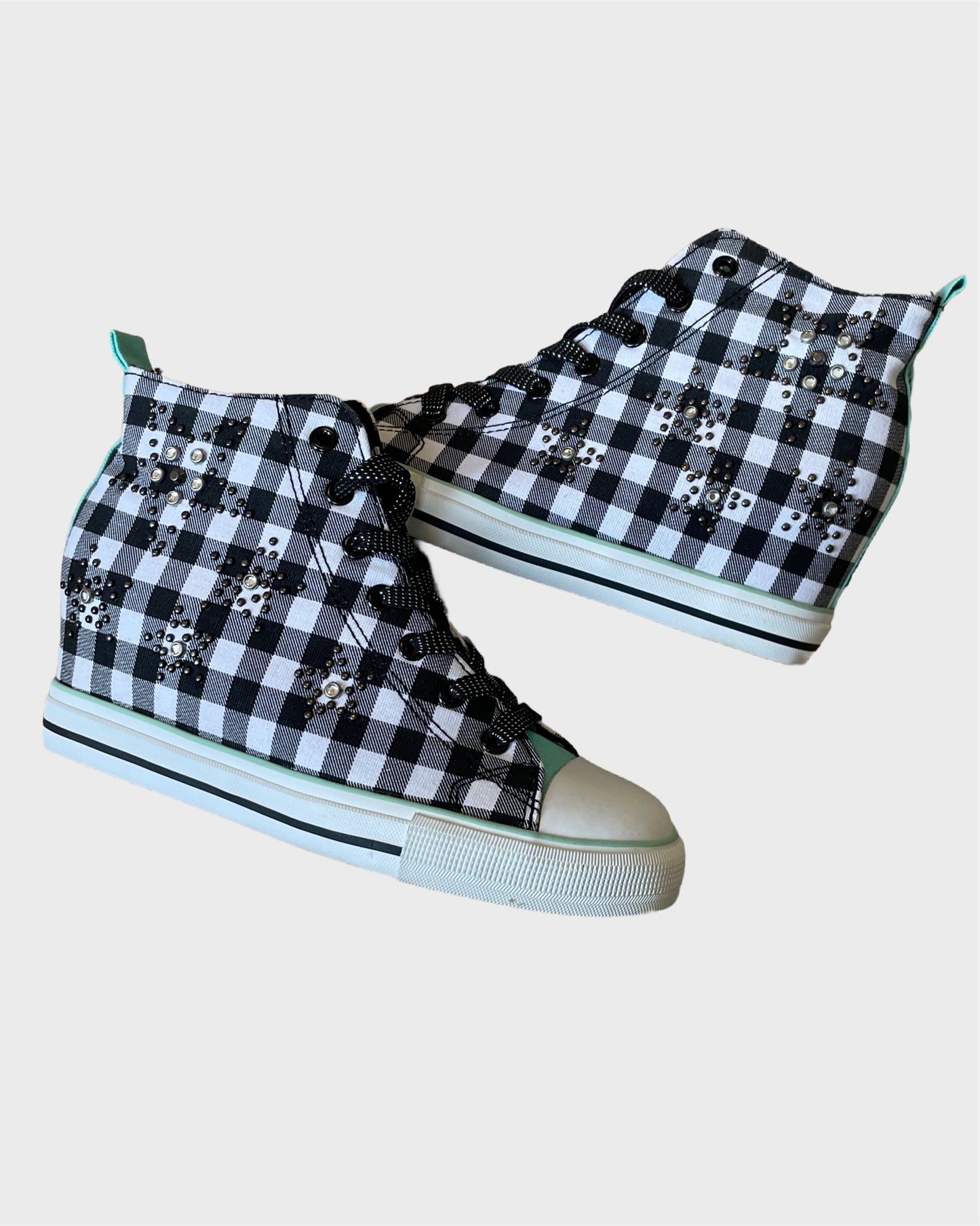 Vintage Plaid Studded Wedge Chucks