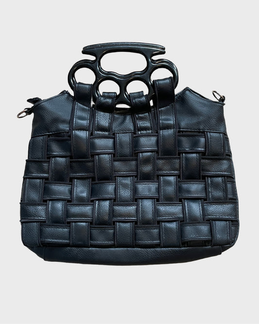 Black Woven Knuckle Handle Bag