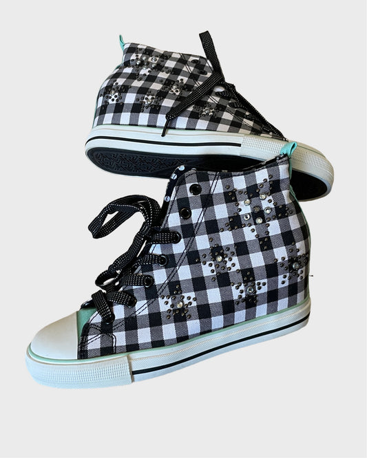Vintage Plaid Studded Wedge Chucks