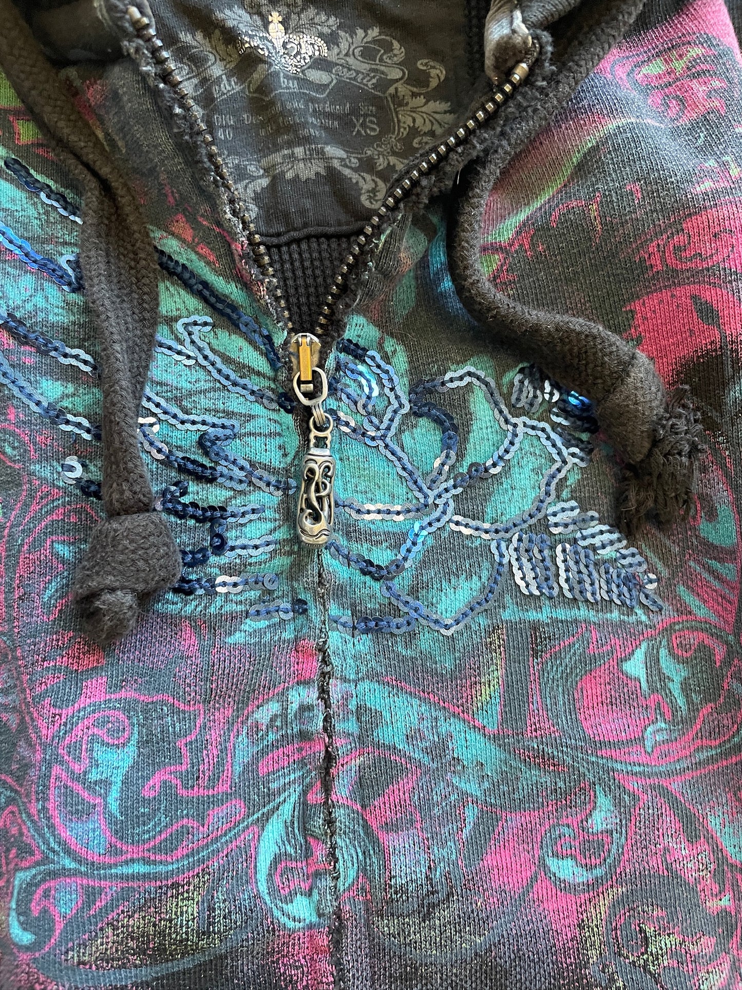 Vintage Graphic Sequin Zip Hoodie