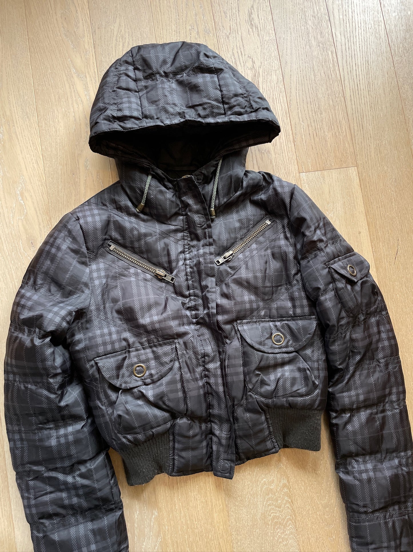 Vintage Plaid Cropped Puffer Jacket