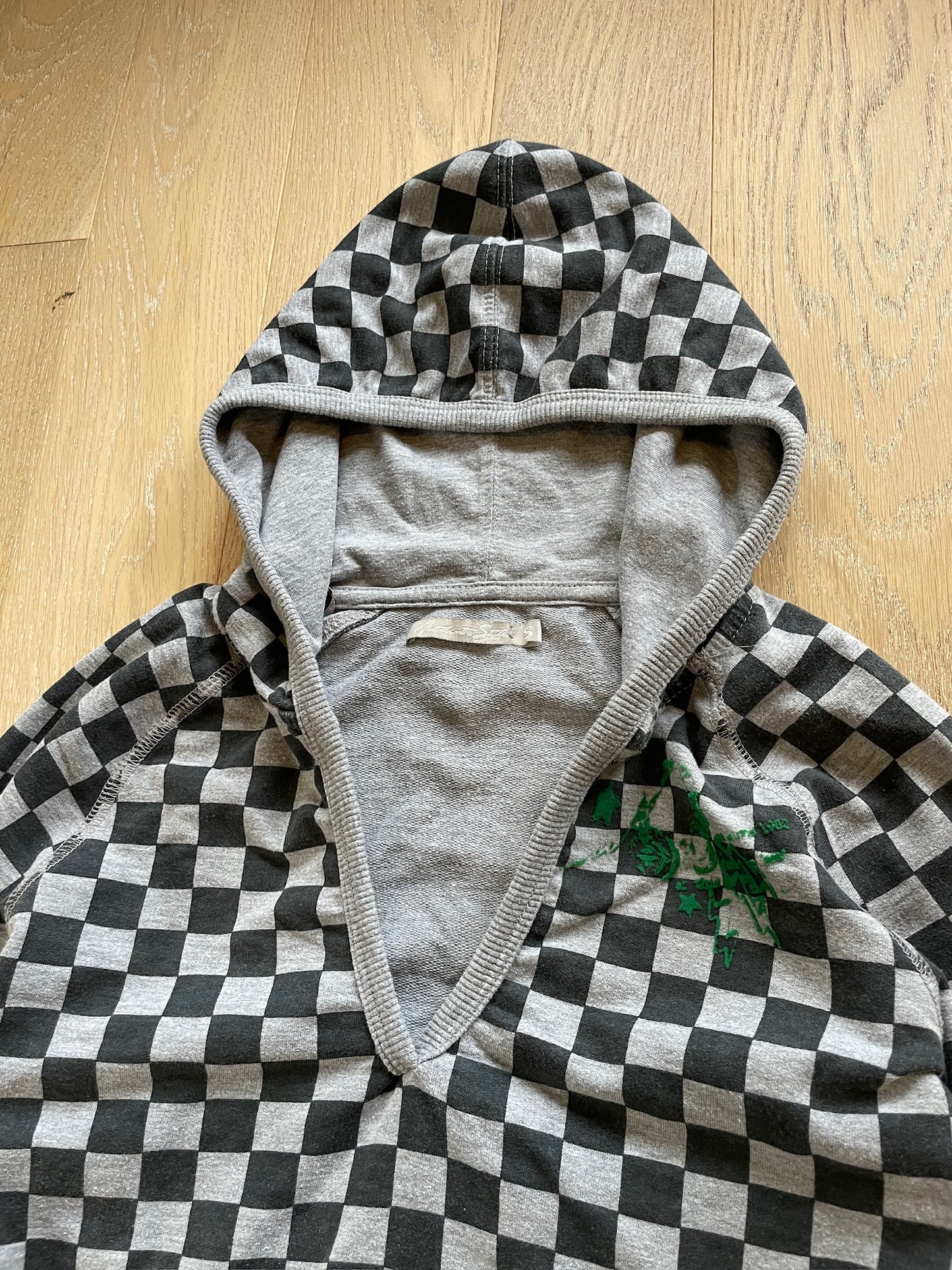 Vintage Checkerboard Deep Neck Hoodie