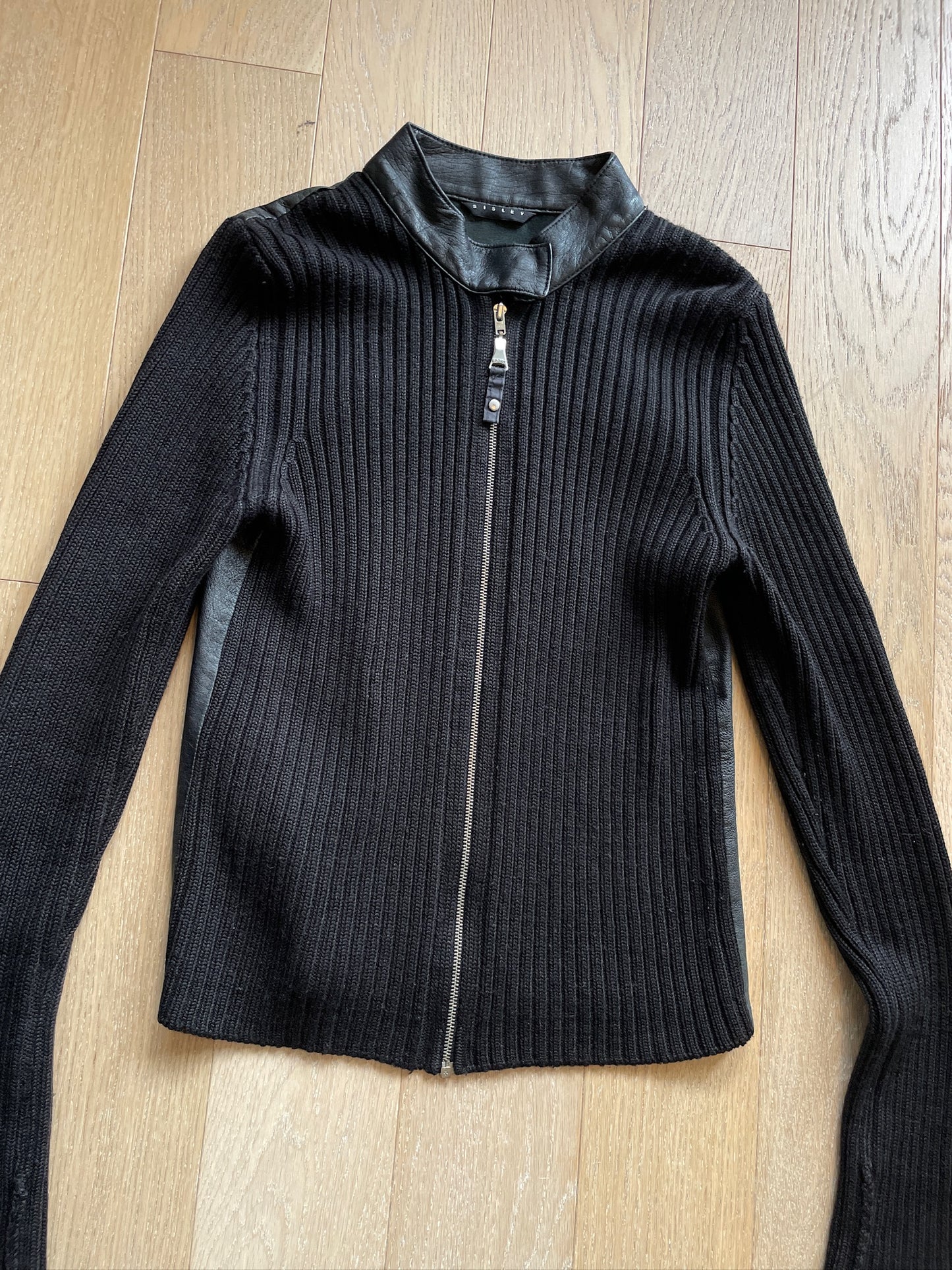 Vintage Sisley Leather Knit Zip