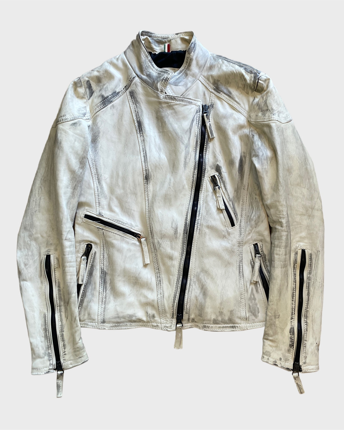 White Painted Biker Leather Jacket
