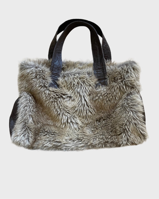 Faux Fur & Leather Tote Bag