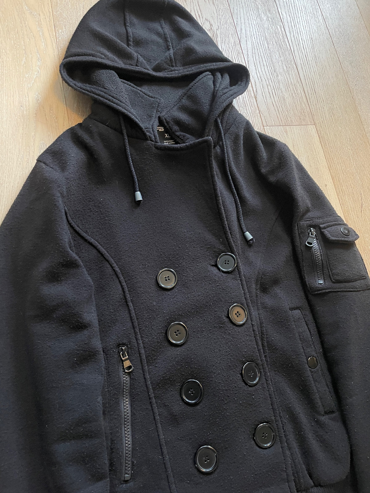 Double Breasted Button-Up Hooded Jacket