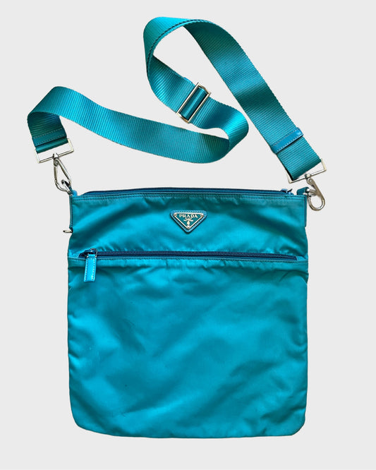 Prada Teal Flat Crossbody Bag